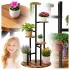 Suport pentru flori si plante cu 6 niveluri, design vertical tip turn, structura metalica, polite cu aspect de lemn, baza stabila cu diametru de 39 cm [6]