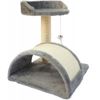 Ansamblu de joaca pentru pisici, cu culcus si loc pentru zgariat, minge, 43cm, gri