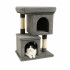 Ansamblu de zgariat pentru pisici tip turn cu 2 niveluri, tunel, casuta si pat, MDF si plus, 67 cm, gri [3]