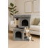 Ansamblu de zgariat pentru pisici tip turn cu 2 niveluri, tunel, casuta si pat, MDF si plus, 67 cm, gri [5]