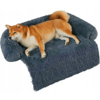 Pat pentru caini, cu margini groase ridicate, antiderapant, husa detasabila, marime M, 76x76x16cm, albastru