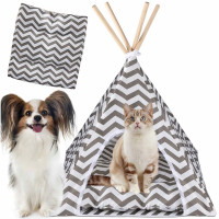 Cort de interior pentru catei, pisici si iepurasi, gri cu alb, 50x40x60cm Cort de interior pentru catei, pisici si iepurasi, gri cu alb, 50x40x60cm