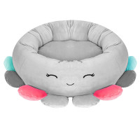 Pat pentru caini, cu margini groase ridicate, antiderapant, model meduza, 70x70x20 cm, gri