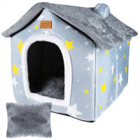 Cusca pentru pisici sau caini de talie mica, pentru interior, din catifea si bumbac, perna inclusa, 52x43x50cm Cusca pentru pisici sau caini de talie mica, pentru interior, din catifea si bumbac, perna inclusa, 52x43x50cm