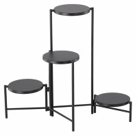 Suport pentru flori cu structura metalica, 4 niveluri, cu rafturi rotunde, 60x43x60 cm, negru