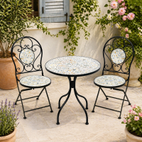 Set mobilier gradina Louloudia 3 piese, masa si 2 scaune pliabile, mozaic decorativ, metal, multicolor