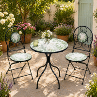 Set mobilier gradina Fylla 3 piese, masa si 2 scaune pliabile, mozaic decorativ, metal, multicolor Set mobilier gradina Fylla 3 piese, masa si 2 scaune pliabile, mozaic decorativ, metal, multicolor