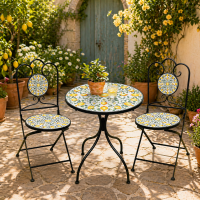 Set mobilier gradina Lemonia 3 piese, masa si 2 scaune pliabile, mozaic decorativ, metal, multicolor Set mobilier gradina Lemonia 3 piese, masa si 2 scaune pliabile, mozaic decorativ, metal, multicolor