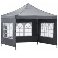Cort pavilion de gradina, pliere rapida, 300x300 cm, inaltime reglabila, cu 3 pereti laterali, impermeabil, gri Cort pavilion de gradina, pliere rapida, 300x300 cm, inaltime reglabila, cu 3 pereti laterali, impermeabil, gri