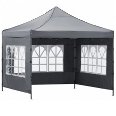 Cort pavilion de gradina, pliere rapida, 300x300 cm, inaltime reglabila, cu 3 pereti laterali, impermeabil, gri Cort pavilion de gradina, pliere rapida, 300x300 cm, inaltime reglabila, cu 3 pereti laterali, impermeabil, gri