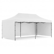 Cort pavilion de gradina, pliere rapida, 300x600 cm, inaltime reglabila, cu 3 pereti laterali, impermeabil, alb Cort pavilion de gradina, pliere rapida, 300x600 cm, inaltime reglabila, cu 3 pereti laterali, impermeabil, alb