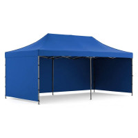 Cort pavilion de gradina, pliere rapida, 300x600 cm, inaltime reglabila, cu 3 pereti laterali, impermeabil, albastru Cort pavilion de gradina, pliere rapida, 300x600 cm, inaltime reglabila, cu 3 pereti laterali, impermeabil, albastru