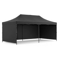 Cort pavilion de gradina, pliere rapida, 300x600 cm, inaltime reglabila, cu 3 pereti laterali, impermeabil, negru Cort pavilion de gradina, pliere rapida, 300x600 cm, inaltime reglabila, cu 3 pereti laterali, impermeabil, negru