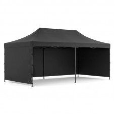 Cort pavilion de gradina, pliere rapida, 300x600 cm, inaltime reglabila, cu 3 pereti laterali, impermeabil, negru Cort pavilion de gradina, pliere rapida, 300x600 cm, inaltime reglabila, cu 3 pereti laterali, impermeabil, negru