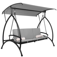 Balansoar gradina 230x136x190 cm, 2 in 1 leagan si pat, copertina reglabila, saltea si perne incluse, cadru otel, gri si ecru Balansoar gradina 230x136x190 cm, 2 in 1 leagan si pat, copertina reglabila, saltea si perne incluse, cadru otel, gri si ecru