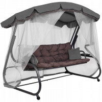Balansoar gradina 226x126x192 cm, 3 in 1 leagan, pat si relaxare, cu plasa anti-insecte, copertina reglabila, saltea si perne incluse, gri si maro Balansoar gradina 226x126x192 cm, 3 in 1 leagan, pat si relaxare, cu plasa anti-insecte, copertina reglabila, saltea si perne incluse, gri si maro
