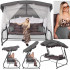 Balansoar gradina 226x126x192 cm, 3 in 1 leagan, pat si relaxare, cu plasa anti-insecte, copertina reglabila, saltea si perne incluse, gri si maro [6]
