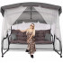 Balansoar gradina 226x126x192 cm, 3 in 1 leagan, pat si relaxare, cu plasa anti-insecte, copertina reglabila, saltea si perne incluse, gri si maro [11]
