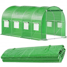 Folie pentru sera gradina 450x200x200 cm, 140 g/m², armata cu plasa, UV4, 9 ferestre, verde Folie pentru sera gradina 450x200x200 cm, 140 g/m², armata cu plasa, UV4, 9 ferestre, verde