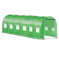 Sera de gradina, tip tunel cu cadru metalic, 300x600cm, 13 ferestre, verde, 18 mp