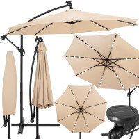 Umbrela de gradina cu brat lateral banana, iluminare LED, cu husa, 300cm, crem Umbrela de gradina cu brat lateral banana, iluminare LED, cu husa, 300cm, crem
