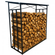 Suport depozitare lemne de foc cu acoperis ondulat, structura metalica, 185x70x185 cm, negru