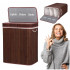 Cos de rufe cu capac si 3 compartimente, sac textil detasabil, 100 litri, 51x32x63 cm, maro [3]