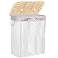 Cos de rufe cu capac si 2 compartimente, sac textil detasabil, 100 litri, 52x33x63 cm, alb si bej Cos de rufe cu capac si 2 compartimente, sac textil detasabil, 100 litri, 52x33x63 cm, alb si bej