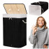 Cos de rufe cu capac, din bambus cu sac textil detasabil, 72 litri, 40x30x60 cm, negru [9]