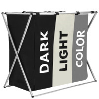 Cos de rufe cu 3 compartimente, cadru aluminiu, 60x40x68cm, 146 litri Cos de rufe cu 3 compartimente, cadru aluminiu, 60x40x68cm, 146 litri