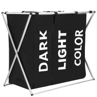 Cos de rufe cu 3 compartimente, cadru aluminiu, 68x40x60cm, 146 litri, negru