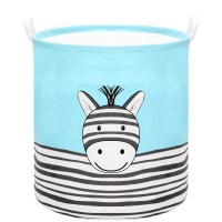 Cos depozitare haine sau jucarii, 50x40cm, bumbac si in, 80 l, zebra, albastru