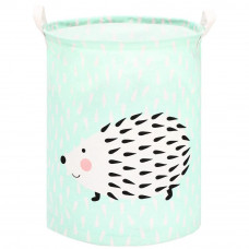 Cos depozitare haine sau jucarii, 45x35cm, bumbac si in, 55 l, arici, verde