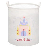 Cos depozitare haine sau jucarii, 45x35cm, bumbac si in, 55 l, castel, crem