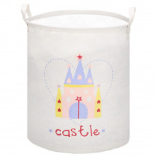 Cos depozitare haine sau jucarii, 45x35cm, bumbac si in, 55 l, castel, crem