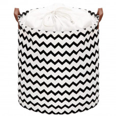 Cos depozitare haine sau jucarii, 45x35cm, bumbac si in, 55 l, zig zag, crem