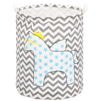 Cos depozitare haine sau jucarii, 50x40cm, bumbac si in, 80 l, unicorn, gri