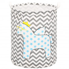 Cos depozitare haine sau jucarii, 50x40cm, bumbac si in, 80 l, unicorn, gri