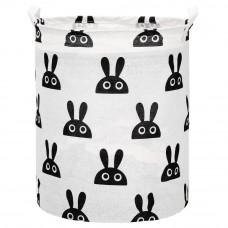 Cos depozitare haine sau jucarii, 45x35cm, bumbac si in, 55 l, iepuras, gri