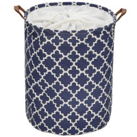 Cos depozitare haine sau jucarii, 50x40cm, bumbac si in, 63 l, albastru alb Cos depozitare haine sau jucarii, 50x40cm, bumbac si in, 63 l, albastru alb