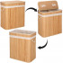 Cos de rufe din bambus cu capac, 2 compartimente, sac detasabil, volum 100L, 53x32x62cm, maro [15]