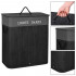 Cos de rufe din bambus cu capac, 2 compartimente, sac detasabil, volum 100L, 54x34x60cm, negru [23]