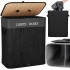 Cos de rufe din bambus cu capac, 2 compartimente, sac detasabil, volum 100L, 54x34x60cm, negru [8]