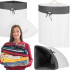 Cos de rufe triunghiular pentru colt cu capac, bambus si sac textil detasabil, 60 litri, 55x35x60 cm, alb si gri [11]