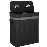 Cos de rufe din bambus cu capac, 2 compartimente, sac detasabil, volum 100L, 54x35x60cm, negru Cos de rufe din bambus cu capac, 2 compartimente, sac detasabil, volum 100L, 54x35x60cm, negru