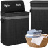 Cos de rufe din bambus cu capac, 2 compartimente, sac detasabil, volum 100L, 54x35x60cm, negru [24]