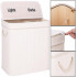 Cos de rufe din bambus cu capac, 2 compartimente, sac detasabil, volum 100L, 54x35x60cm, alb [13]