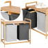 Cos de rufe din bambus, cu 2 saci detasabili, raft superior, capacitate de 40L per sac, 67x36x70cm, maro [5]