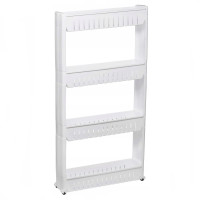 Sistem rafturi de depozitare Sersimo HA111 cu roti pentru bucatarie sau baie cu 4 polite, alb