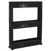 Sistem rafturi de depozitare Sersimo HA116 cu roti pentru bucatarie sau baie cu 3 polite, negru